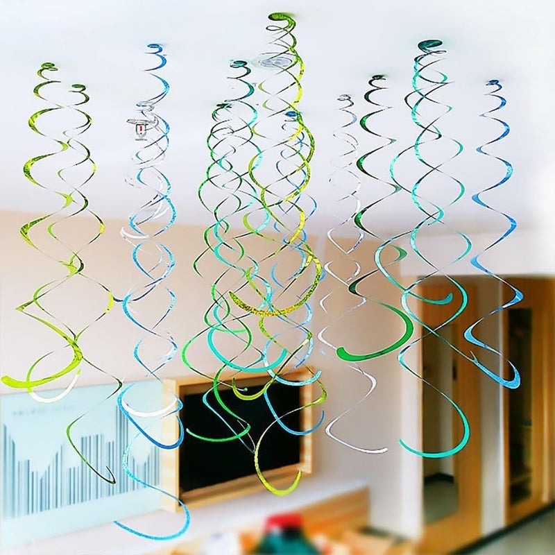 زويو زينة حفلات زويو الحلزونية، زينة حلزونية معلقة على السقف من رقائق معدنية زرقاء وبرتقالية، زينة حلزونية لحفلات أعياد الميلاد والزفاف والذكرى السنوية والتخرج، عبوة من 20 قطعة - Image 5